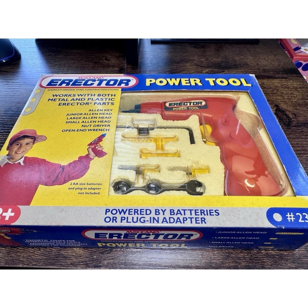 1994 Meccano ERECTOR Power Tool Toy Cordless Drill Screwdriver Set Complete +